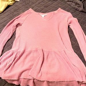 Purple shirt ruffle bottom!!